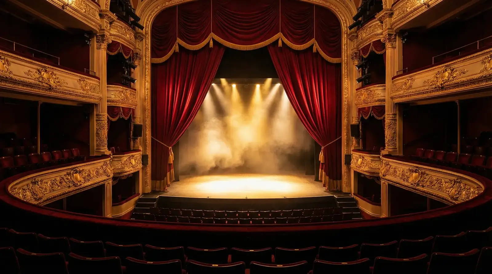 日韩精品 - 华丽剧院舞台，红色幕布与金色装饰